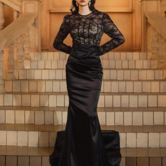 فستان سهرة أنيق أسود شفاف مع كورسيه