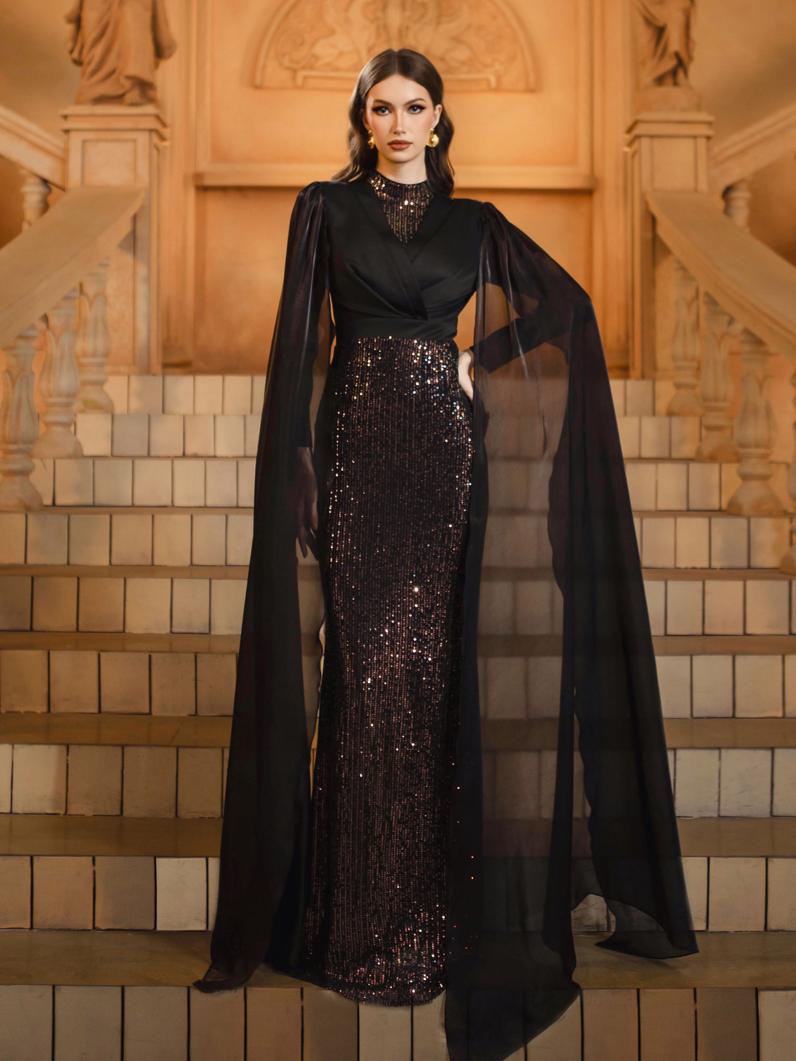 فستان مناسبات أنيق مزين بالترتر الأسود - Image 5