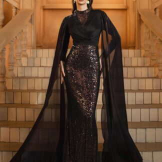 فستان مناسبات أنيق مزين بالترتر الأسود