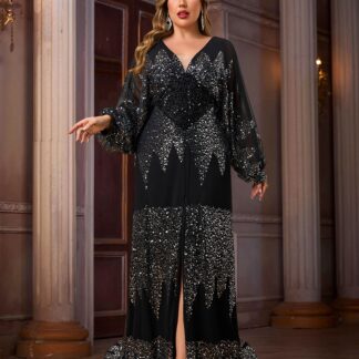 فستان مناسبات بمقاس كبير بتصميم حرف A مزين بالترتر