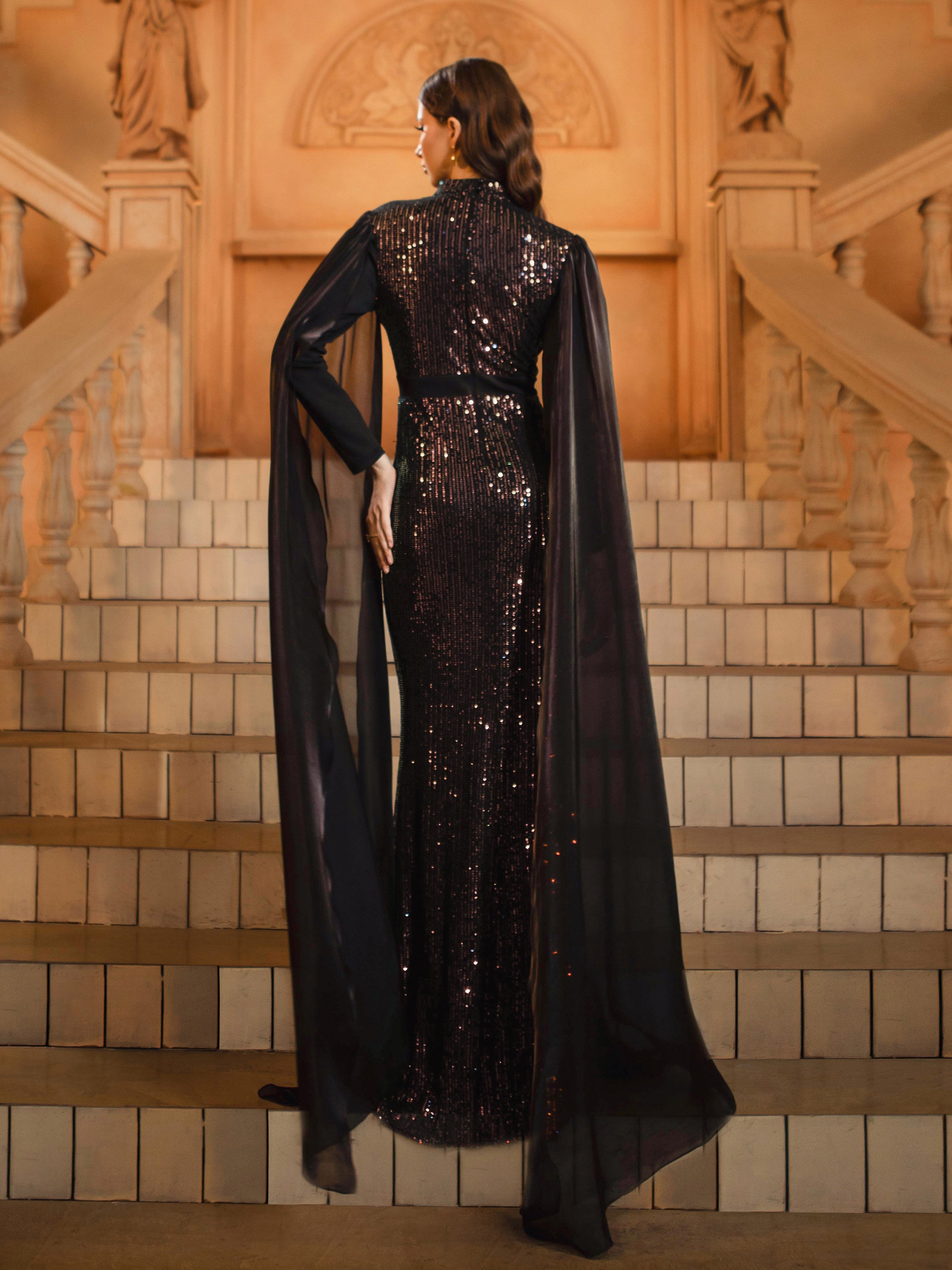 فستان مناسبات أنيق مزين بالترتر الأسود - Image 2