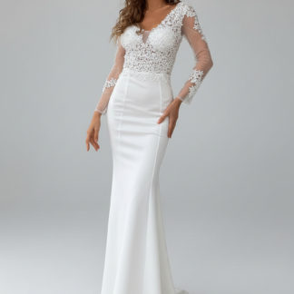 فستان زفاف أنيق بأكمام طويلة من الدانتيل