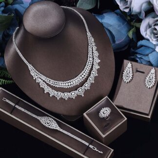 تخفيضات هائلة: طقم عقد وأقراط من الزركون للعرائس، مجوهرات نحاسية مرصعة بدقة متناهية، تصميم مزدوج الطبقات، إكسسوارات فستان زفاف