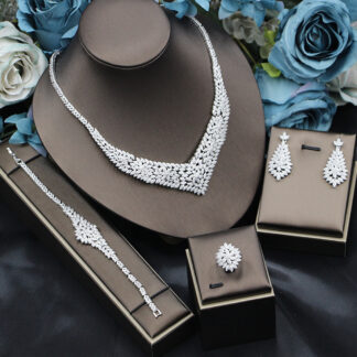 طقم إكسسوارات زفاف مكون من أربع قطع، الأكثر مبيعًا، مناسب لحفلات الزفاف والمناسبات الرسمية، طقم مجوهرات أنيق