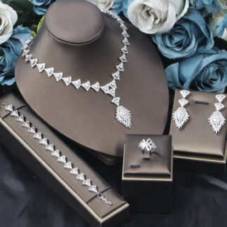 طقم مجوهرات زفاف، مناسبات أنيقة، إكسسوارات فستان، قلادة مرصعة بالزركون بتقنية الميكرو بافيه