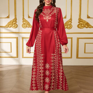 جلابية نسائية طويلة أنيقة، برقبة مستديرة، مطبوعة.